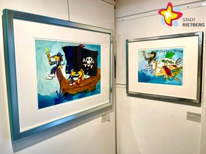 Zahlreiche farbenfrohe und teils humorige Bilder des als Musikers bekannten Udo Lindenberg zieren derzeit das Kunsthaus Rietberg.