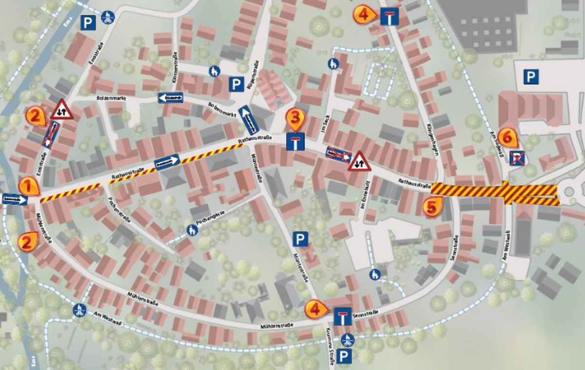 Grafik der aktuellen Straßenführung im Rietberger Stadtkern.