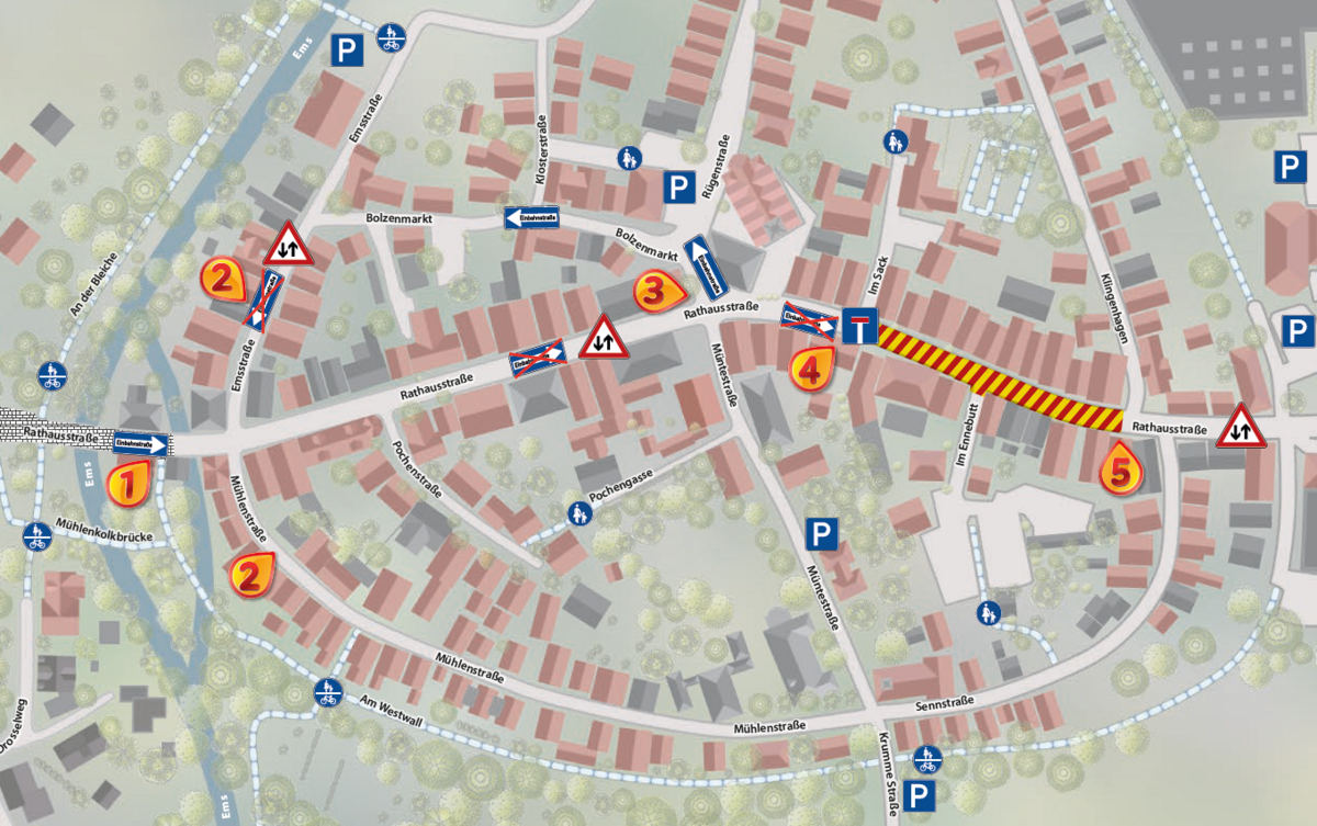 Grafik der aktuellen Straßenführung im Rietberger Stadtkern.