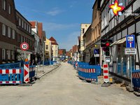 Die Bauarbeiten in der Rathausstraße sind mittlerweile bis zu dem Bereich zwischen Emsstraße und Müntestraße fortgeschritten.
