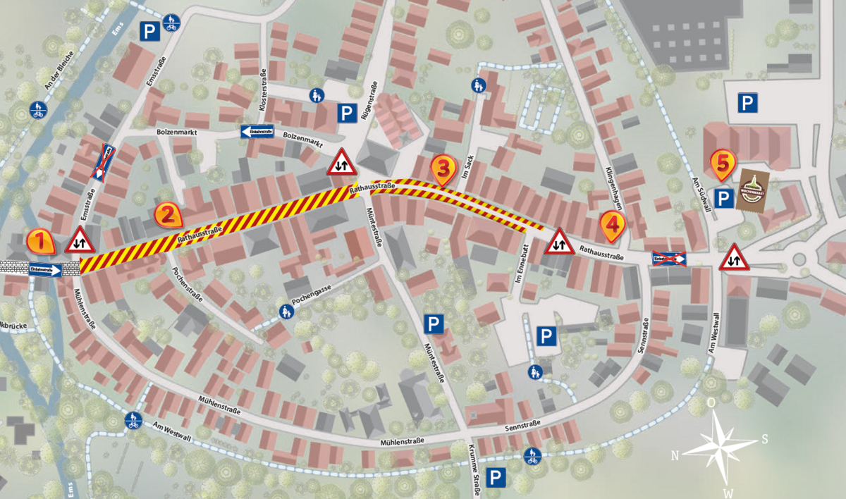 Grafik der aktuellen Straßenführung im Rietberger Stadtkern.