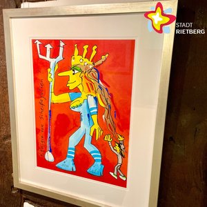 Zahlreiche farbenfrohe und teils humorige Bilder des als Musikers bekannten Udo Lindenberg zieren derzeit das Kunsthaus Rietberg.