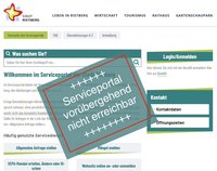 Screenshot mit grüner Schrift auf weißem Grund, der u.a. erklärt: "Serviceportal vorübergehend nicht erreichbar"