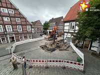 Das Foto zeigt den abgesperrten Baustellenbereich von oben.
