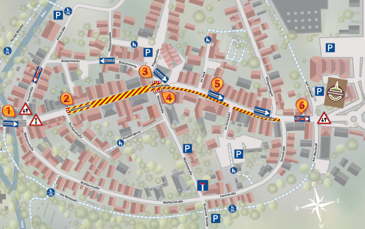 Grafik der aktuellen Straßenführung im Rietberger Stadtkern.