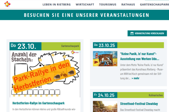 Dies ist eine Ansicht der Startseite von der Internetseite der Stadt Rietberg.
